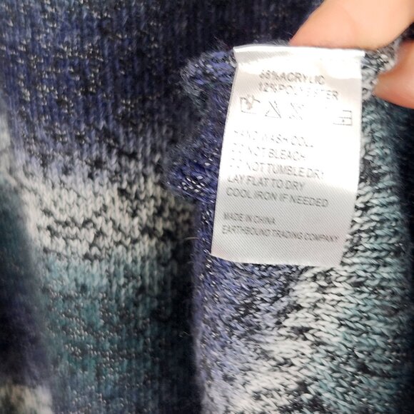 Earthbound Trading Variegated Open Cardigan Hoodie Black Teal Gray L - Picture 3 of 6